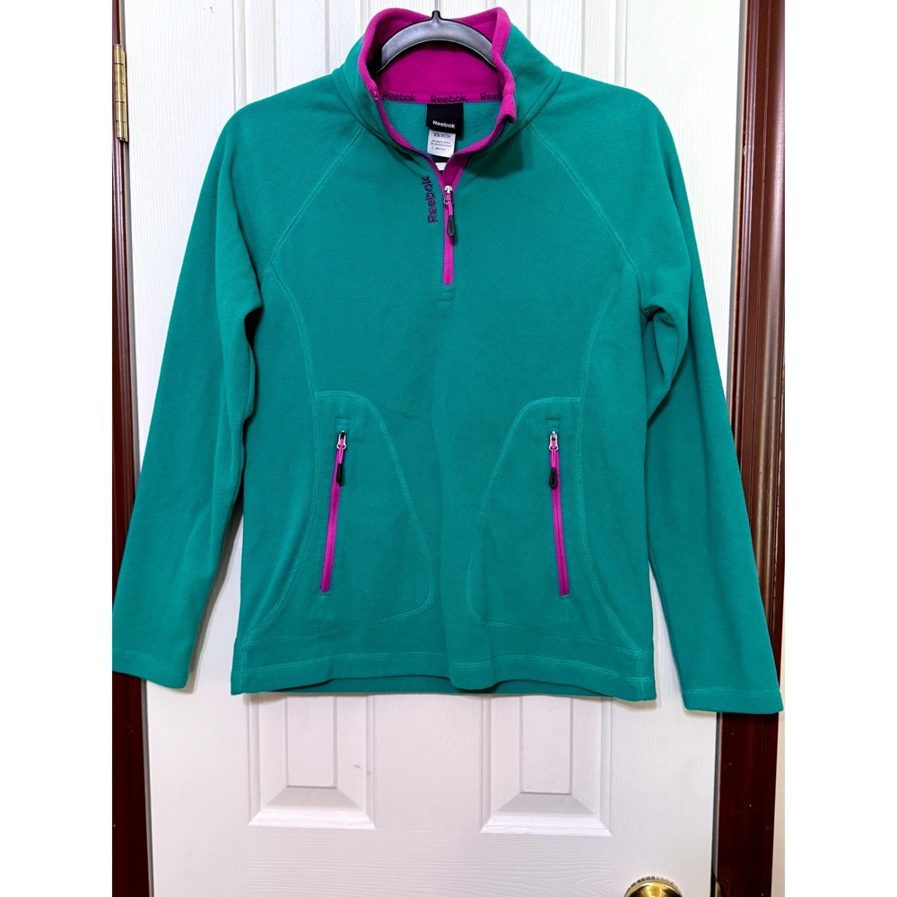 Reebok Womens Quarter Zip Fleece Pullover Teal Green Purple XS RN 117927‎